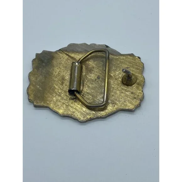 Western Racing Wheels Belt Buckle Vintage 1970's Brass 3.5x2.75 - Picture 7 of 8